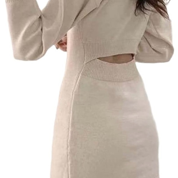 12th Tribe Global Soul Open Back Mini Bodycon Dress Chunky Knit Baggy Sleeves - Picture 2 of 15